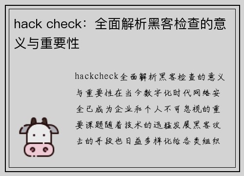 hack check：全面解析黑客检查的意义与重要性